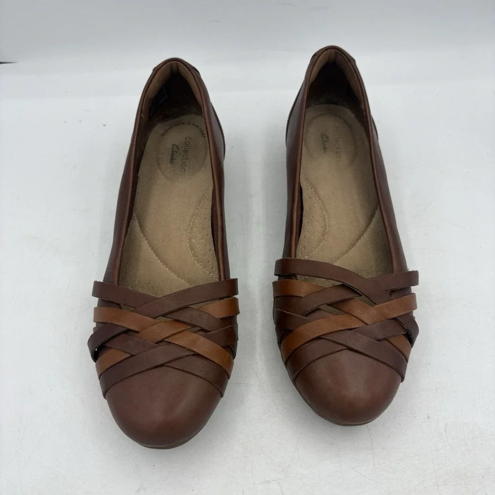 Clarks Shoes Womens Size 7 M Sara Clover Ballet Flats Brown Mahogany Stripes